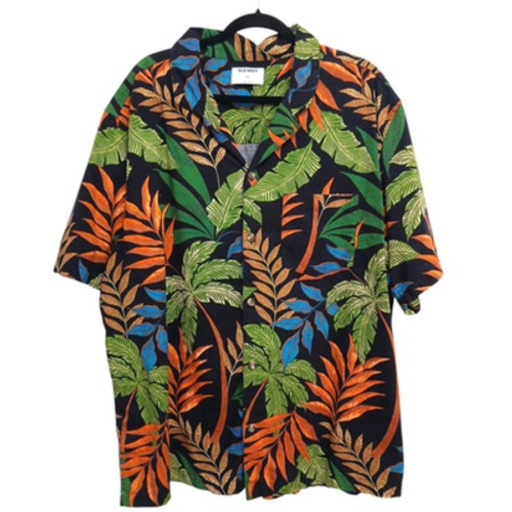 Old Navy Tropical Camp Shirt Sz 2XL Black Palm Luau Party Travel Hawaii Vacation